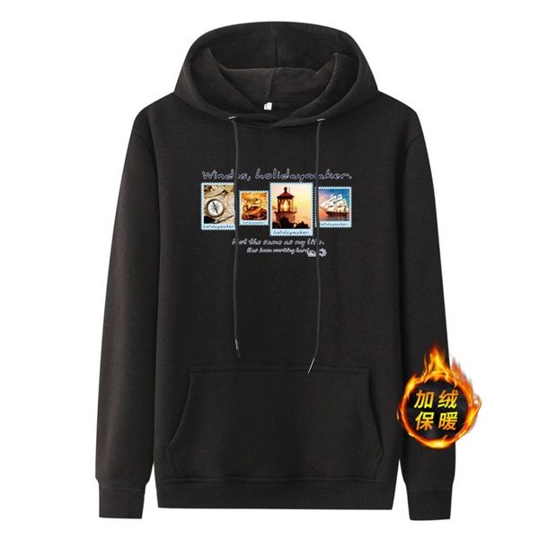 men's cotton hooded sweater with cap pullover couple men's women's plush autumn and winter coat trend, Black
men's cotton hooded sweater with cap pullover couple men's women's plush autumn and winter coat trend, Black