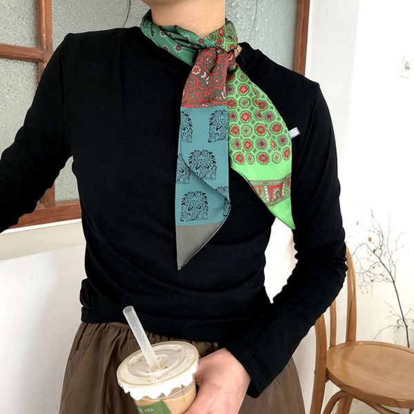 green patchwork western style narrow silk hair band, long ribbon scarf, women's color matching, Blue;black
green patchwork western style narrow silk hair band, long ribbon scarf, women's color matching, Blue;black