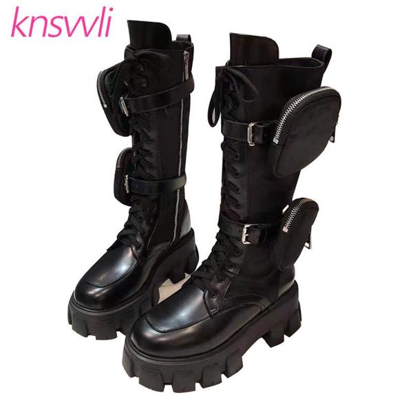boots knee high pocket women platform brand shoes leather patchwork motorcycle long thick sole military woman, Black
boots knee high pocket women platform brand shoes leather patchwork motorcycle long thick sole military woman, Black