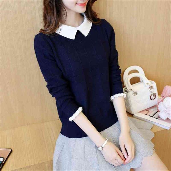 autumn and winter fake womens sweater two-piece knitted blouse, ladys sweater, loose bottom doll neck, spring suit, White;black
autumn and winter fake womens sweater two-piece knitted blouse, ladys sweater, loose bottom doll neck, spring suit, White;black