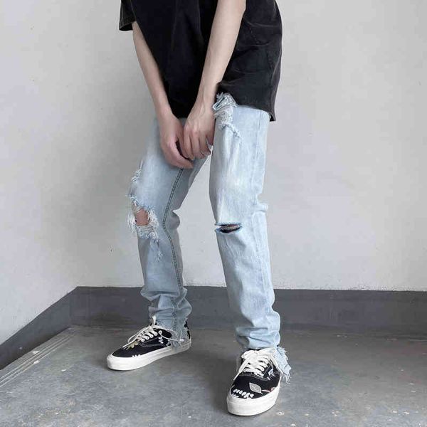men's jeans american hip hop jeans ripped knees high street fashion raw style slacks smooth chic men's clothes 4ngs, Blue
men's jeans american hip hop jeans ripped knees high street fashion raw style slacks smooth chic men's clothes 4ngs, Blue