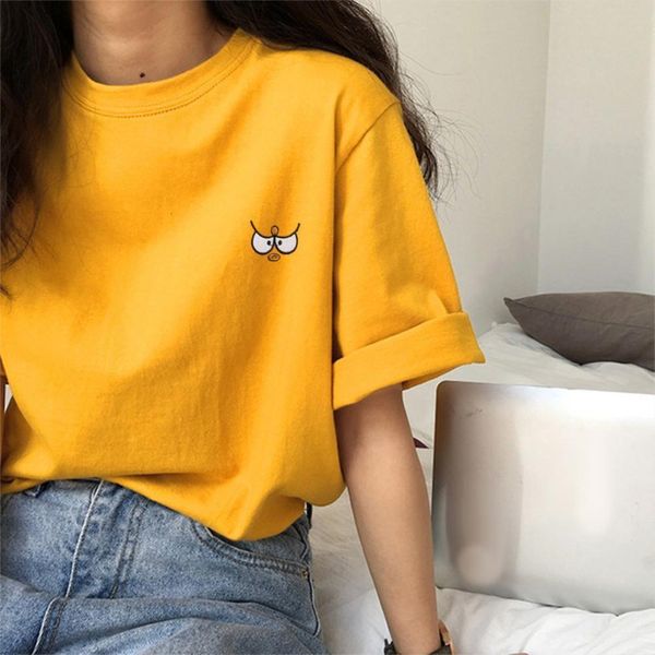 women t-shirt short sleeve polyester cartoon t shirts female eye embroidery women short sleeve round neck loose t-shirt, White
women t-shirt short sleeve polyester cartoon t shirts female eye embroidery women short sleeve round neck loose t-shirt, White