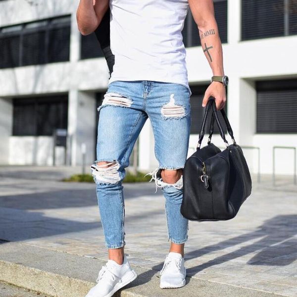 men's jeans ripped men casual fashion frayed denim pencil pant male solid slim homme knee hole skinny distressed streetwear, Blue
men's jeans ripped men casual fashion frayed denim pencil pant male solid slim homme knee hole skinny distressed streetwear, Blue