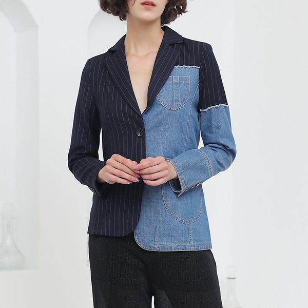 women's suits & blazers women office lady formal jacket striped denim patchwork blazer feminino workwear runway spring autumn jackets, White;black
women's suits & blazers women office lady formal jacket striped denim patchwork blazer feminino workwear runway spring autumn jackets, White;black