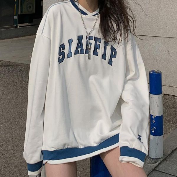women hoodie sweatshirts letter print pullovers v neck oversized loose casual retro plus sized 2021 spring autumn clothing, Black 
women hoodie sweatshirts letter print pullovers v neck oversized loose casual retro plus sized 2021 spring autumn clothing, Black
