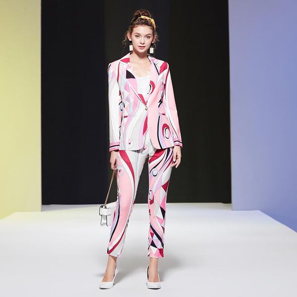 women's two piece pants runway autumn party workplace single button suit jacket slim casual trousers vintage fashion print sets, White
women's two piece pants runway autumn party workplace single button suit jacket slim casual trousers vintage fashion print sets, White