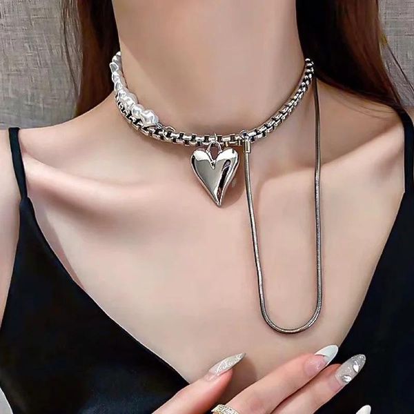 chains cold wind personality simple clavicle necklace love pearl double chain men's women's trend accessories fashion jewelry, Silver
chains cold wind personality simple clavicle necklace love pearl double chain men's women's trend accessories fashion jewelry, Silver