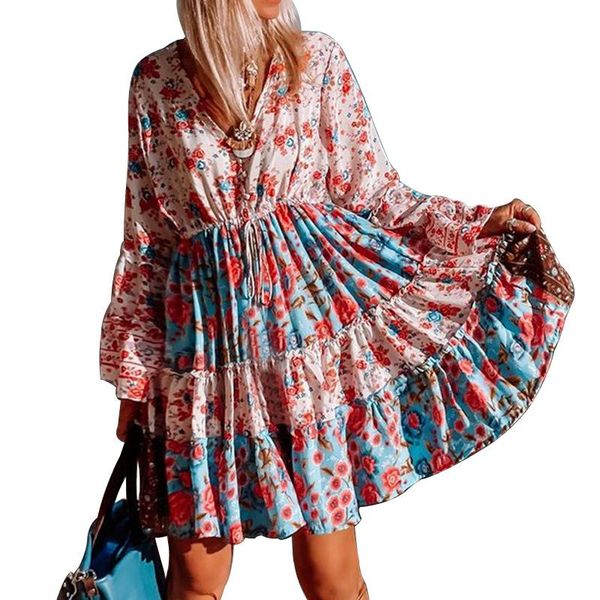 casual dresses 2021 autumn women's fashion elegant voluminous v-neck long sleeve print bohemian style midlength dress, Black;gray
casual dresses 2021 autumn women's fashion elegant voluminous v-neck long sleeve print bohemian style midlength dress, Black;gray
