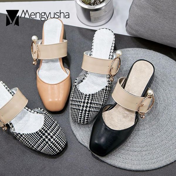 slippers pearl round buckle strap square toe mules women colors block solid metal med high heels slides cover plaid sandals, Black
slippers pearl round buckle strap square toe mules women colors block solid metal med high heels slides cover plaid sandals, Black