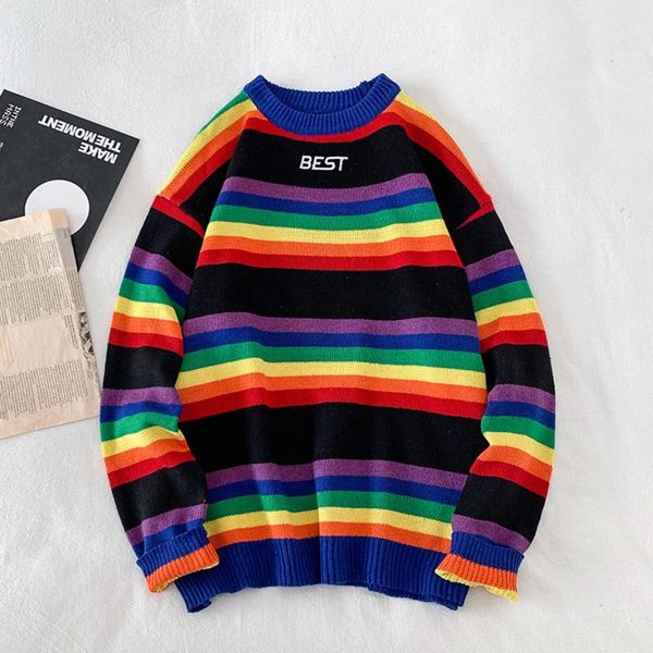 men's hoodies & sweatshirts harajuku korean style sweatshirt men casual rainbow stripe splice long sleeve round neck sweater pullover, Black
men's hoodies & sweatshirts harajuku korean style sweatshirt men casual rainbow stripe splice long sleeve round neck sweater pullover, Black