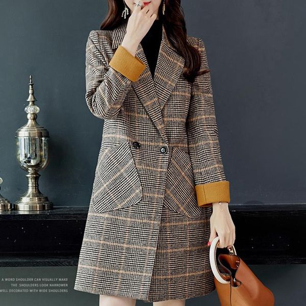 women's wool & blends 2021 mid-long autumn winter korean casual wild woolen coat double-breasted suit collar slim plaid 26, Black
women's wool & blends 2021 mid-long autumn winter korean casual wild woolen coat double-breasted suit collar slim plaid 26, Black
