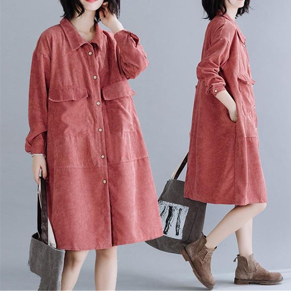 women's trench coats pink corduroy windbreaker women spring autumn turn down collar pocket single-breasted shirt dress knee-length oute, Tan;black
women's trench coats pink corduroy windbreaker women spring autumn turn down collar pocket single-breasted shirt dress knee-length oute, Tan;black