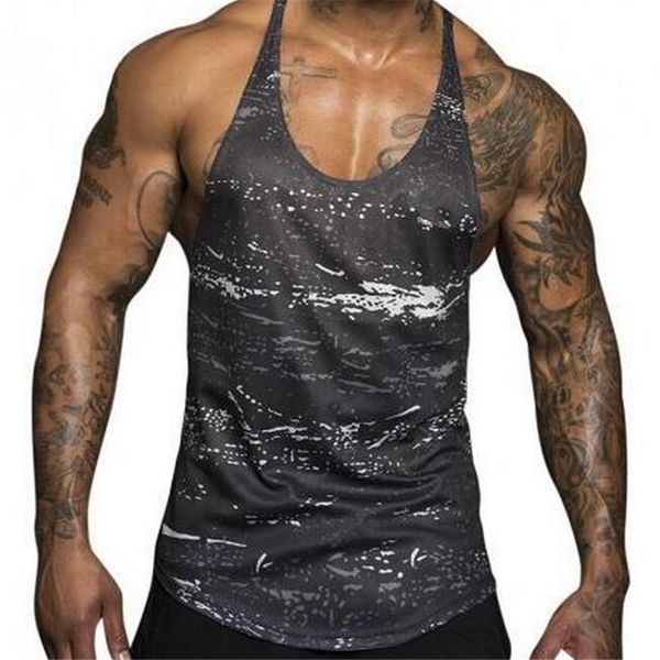 men running vests bodybuilding stringer tank y-back gym workout sport vest fitness mouwloze print losse summer 2021, White;black 
men running vests bodybuilding stringer tank y-back gym workout sport vest fitness mouwloze print losse summer 2021, White;black
