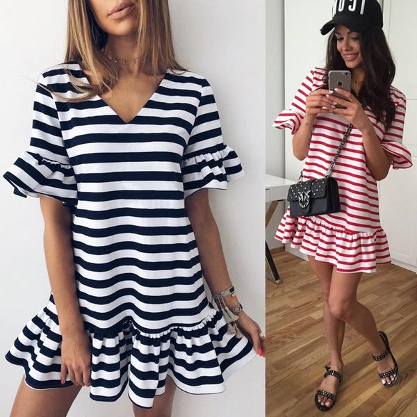 2021 new summer white black striped ruffle short tshirt shift flare sleeve v neck loose t shirt mini women vestidos c468 w6kd, Black;gray
2021 new summer white black striped ruffle short tshirt shift flare sleeve v neck loose t shirt mini women vestidos c468 w6kd, Black;gray