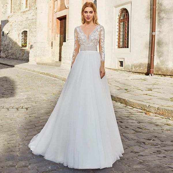 other wedding dresses elegant a-line dress 2021 long sleeve v-neck lace appliques floor length bohemian civil bridal gown for women backless, White
other wedding dresses elegant a-line dress 2021 long sleeve v-neck lace appliques floor length bohemian civil bridal gown for women backless, White