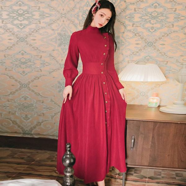 casual dresses designer fashion spring autumn women's vintage elegant party long sleeve chic button slim midi red dress, Black;gray
casual dresses designer fashion spring autumn women's vintage elegant party long sleeve chic button slim midi red dress, Black;gray