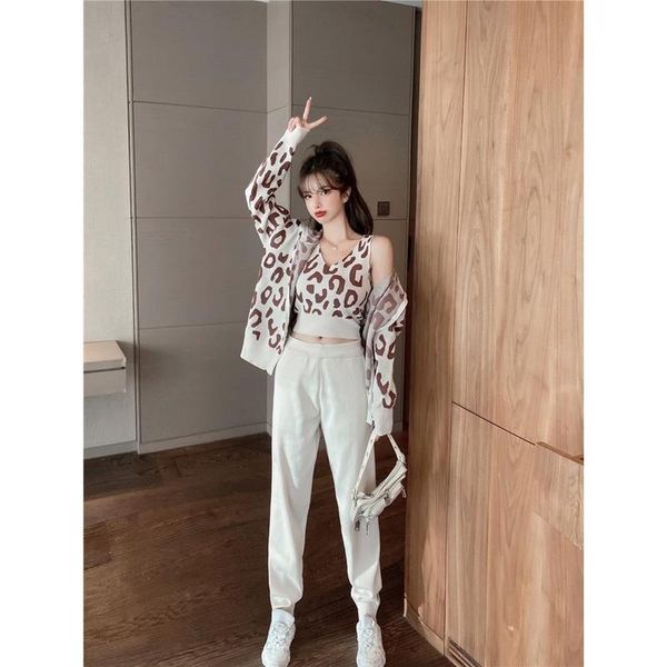 women's two piece pants plus size knit suit autumn and winter style sling cardigan jacket with feet casual three-piece, White
women's two piece pants plus size knit suit autumn and winter style sling cardigan jacket with feet casual three-piece, White