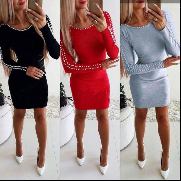 ladies solid bodycon dress women solid color basic fashion fall spring clothes long sleeve beading casual club vestido, Black;gray
ladies solid bodycon dress women solid color basic fashion fall spring clothes long sleeve beading casual club vestido, Black;gray