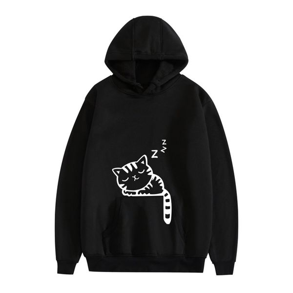 new selling loose hooded cat print autumn and winter women's sweater, Black 
new selling loose hooded cat print autumn and winter women's sweater, Black