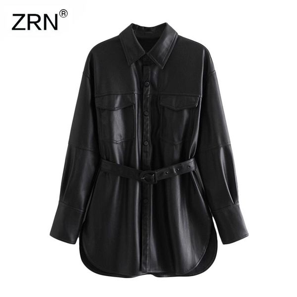 women's leather & faux zrn shirtjacket with belt women vintage long pu jackets coat autumn oversized outerwear female streetwear, Black
women's leather & faux zrn shirtjacket with belt women vintage long pu jackets coat autumn oversized outerwear female streetwear, Black