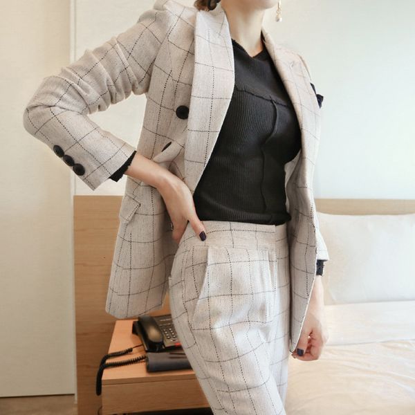 2021 women's office lady two pieces plaid elegant double breasted turn-down collar blazers full length trousers new suit llsl, Gray
2021 women's office lady two pieces plaid elegant double breasted turn-down collar blazers full length trousers new suit llsl, Gray