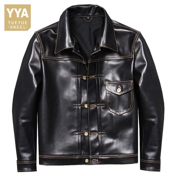 men's leather & faux classic retro moto biker genuine jacket men punk single breasted slim cargo coat quality luxury horsehide pilot ja, Black
men's leather & faux classic retro moto biker genuine jacket men punk single breasted slim cargo coat quality luxury horsehide pilot ja, Black