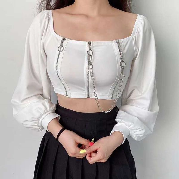 2021 new blouses chain hanging full sleeve zipper fly crop tees for women off shoulder backless blouse autumn uf0l, White
2021 new blouses chain hanging full sleeve zipper fly crop tees for women off shoulder backless blouse autumn uf0l, White