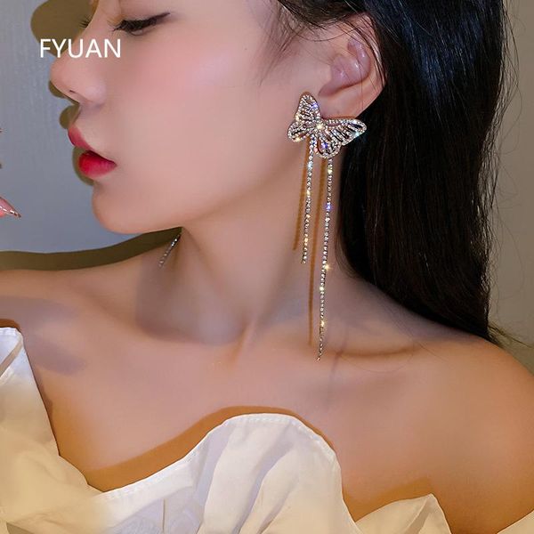 dangle & chandelier fyuan long tassel rhinestone drop earrings for women hollow butterfly crystal weddings jewelry accessories, Silver 
dangle & chandelier fyuan long tassel rhinestone drop earrings for women hollow butterfly crystal weddings jewelry accessories, Silver