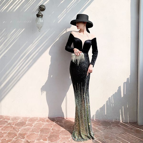 evening dr 2021 celebriti aura banquet annual meeting host queen spring and summer long sleeve fishtail, Black
evening dr 2021 celebriti aura banquet annual meeting host queen spring and summer long sleeve fishtail, Black