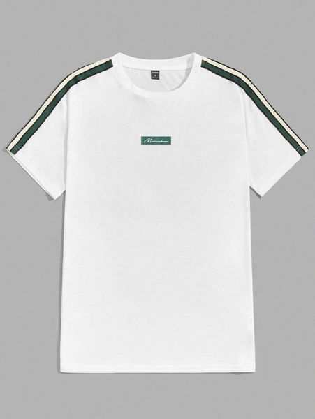 men striped tape sideseam letter graphic d3zh#, White;black