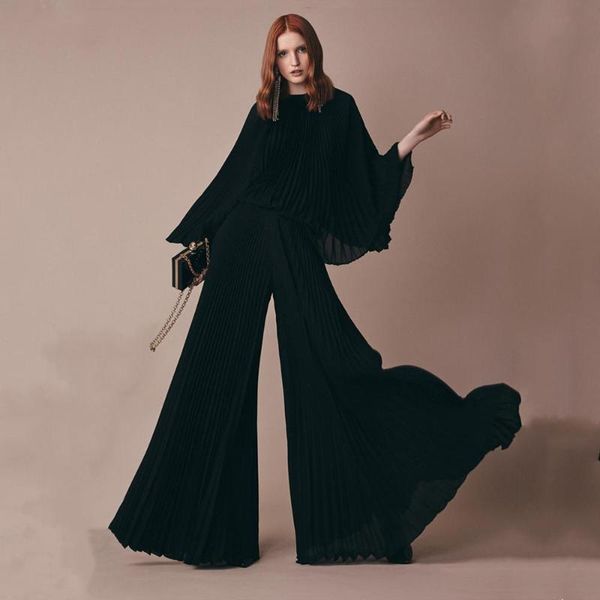 women's jumpsuits & rompers fashion 2021 spring women jumpsuit ruffled trumpet sleeves allover pleated patterns loose party lon, Black;white