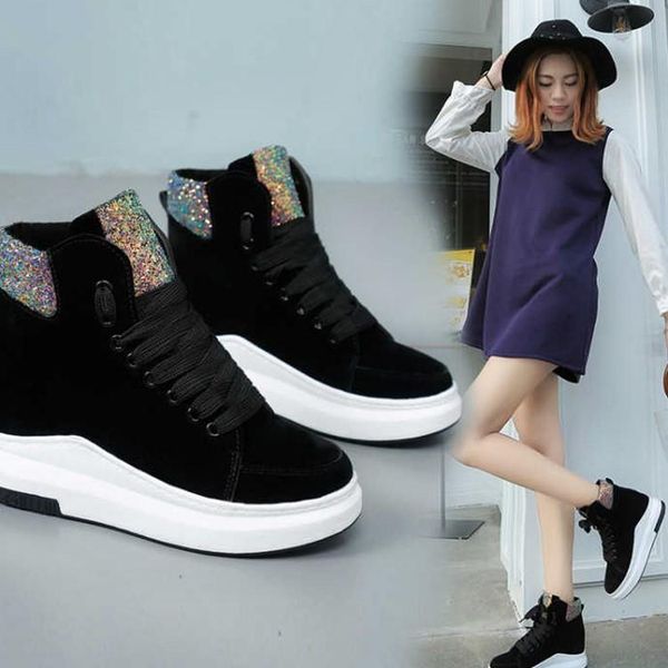 boots winter cotton women plus velvet warmth increase thick platform high-sneakers, Black
boots winter cotton women plus velvet warmth increase thick platform high-sneakers, Black