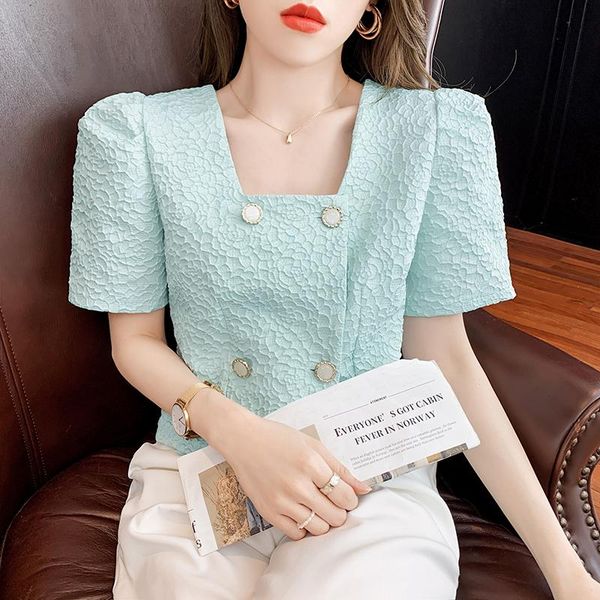 women's blouses & shirts coigarsam short sleeve shirt korean womens summer high waist square collar women white light blue 1203
women's blouses & shirts coigarsam short sleeve shirt korean womens summer high waist square collar women white light blue 1203