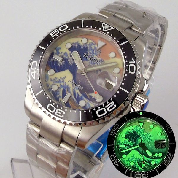 new bliger 40mm nh35a mechanical automatic men's watch saffier crystal car date luminous marks ceramic bezel oyster braccelet, Slivery;brown
new bliger 40mm nh35a mechanical automatic men's watch saffier crystal car date luminous marks ceramic bezel oyster braccelet, Slivery;brown