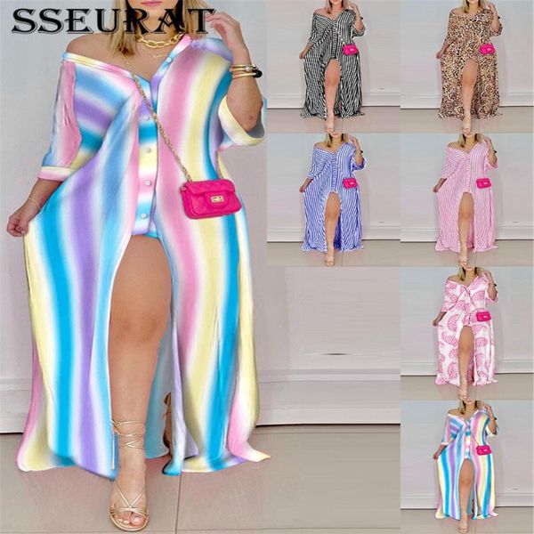 casual dresses sseurat women long dress print sleeve single breasted loose split fashion vestidos, Black;gray
casual dresses sseurat women long dress print sleeve single breasted loose split fashion vestidos, Black;gray