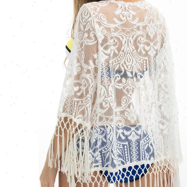 women boho beach summer bathing suit lace hollow out crochet tassel swimwear kimono cardigan floral blouse blusa feminina, White
women boho beach summer bathing suit lace hollow out crochet tassel swimwear kimono cardigan floral blouse blusa feminina, White