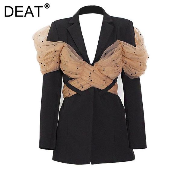 women's suits & blazers deat woman black blazer dot mesh patchwork backless notched long sleeve casual style jacket 2021 summer fashion, White;black
women's suits & blazers deat woman black blazer dot mesh patchwork backless notched long sleeve casual style jacket 2021 summer fashion, White;black