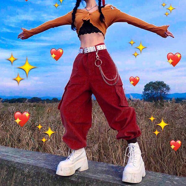 cargo pants women streetwear pockets chain corduroy pants jogger baggy women trousers red retro y2k pants 90s harajuku, Black;white
cargo pants women streetwear pockets chain corduroy pants jogger baggy women trousers red retro y2k pants 90s harajuku, Black;white