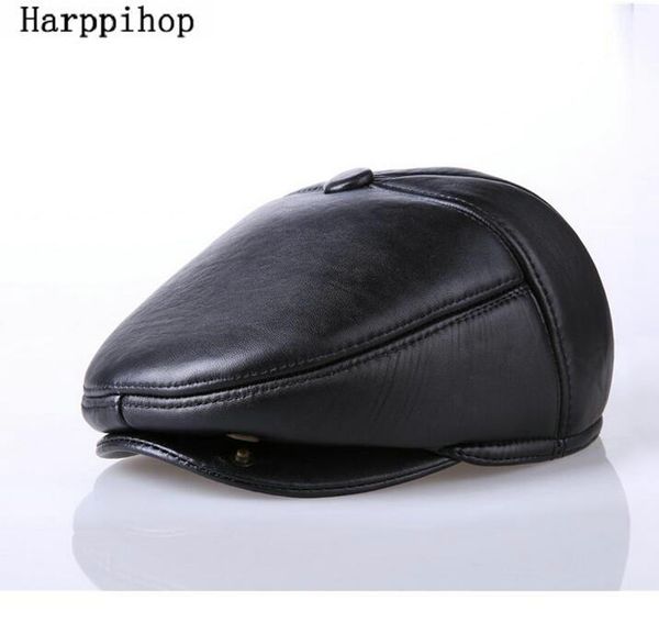 berets 2021 hats genuine leather men cap hat fashion men's real striped sheepskin caps, Blue;gray