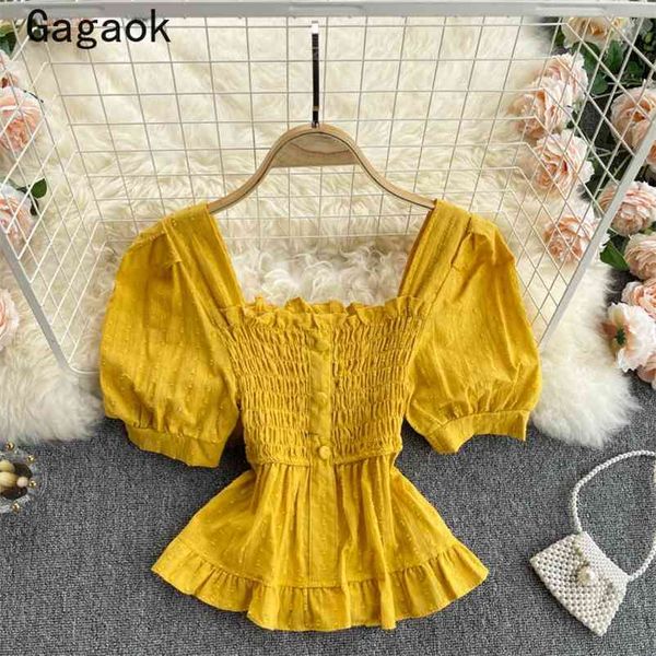blouse women summer solid sweet square collar puff sleeve ruffles short shirts slim korean chic wild blouses 210531, White
blouse women summer solid sweet square collar puff sleeve ruffles short shirts slim korean chic wild blouses 210531, White