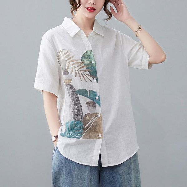 women's blouses & shirts wmomen cotton linen casual 2021 summer simple style turn-down collar vintage print ladies short sleeve b004, White
women's blouses & shirts wmomen cotton linen casual 2021 summer simple style turn-down collar vintage print ladies short sleeve b004, White