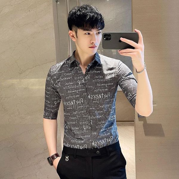 men's casual shirts shirt spring and summer handsome 7 / 3 sleeve korean slim fashion english print lapel top, White;black
men's casual shirts shirt spring and summer handsome 7 / 3 sleeve korean slim fashion english print lapel top, White;black