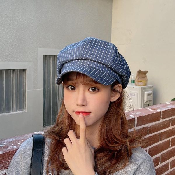 2021 spring new octagonal hats fashion striped cap retro and versatile korean beret hat, Blue;gray
2021 spring new octagonal hats fashion striped cap retro and versatile korean beret hat, Blue;gray