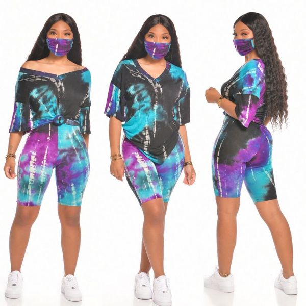 women's tie-dye v-neck casual fashion 5 home sports shorts two-piece suit, White
women's tie-dye v-neck casual fashion 5 home sports shorts two-piece suit, White