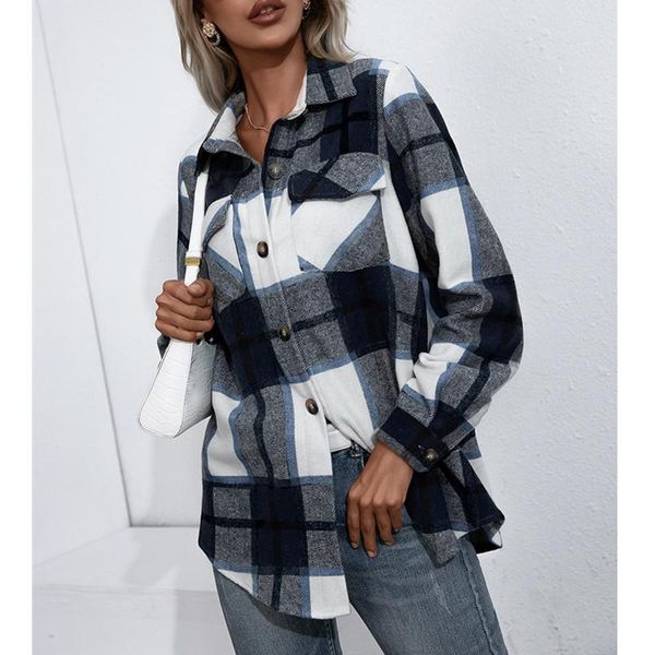 women's jackets 2021 long sleeve casual black and white plaid single breasted cardigan lapel full matching shirt, Black;brown
women's jackets 2021 long sleeve casual black and white plaid single breasted cardigan lapel full matching shirt, Black;brown