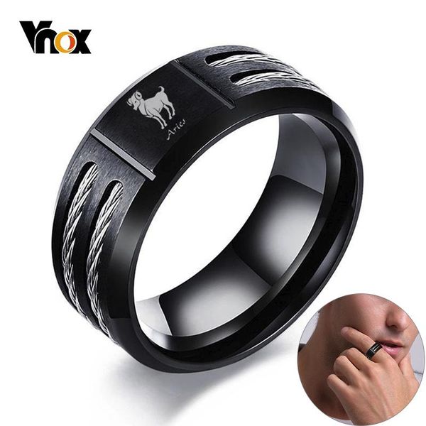 cluster rings vnox 12 horoscope ring for men black stainless steel twisted wia insert tough man anel aries leo constellation wedding band, Golden;silver
cluster rings vnox 12 horoscope ring for men black stainless steel twisted wia insert tough man anel aries leo constellation wedding band, Golden;silver