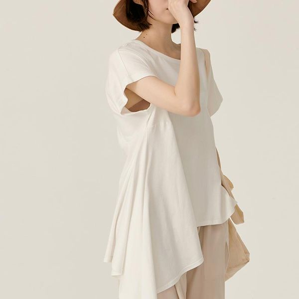 women's t-shirt fashion chic asymmetric hem design t shirt summer loose o neck bottoming tee korean solid short sleeve woman tshirts, White
women's t-shirt fashion chic asymmetric hem design t shirt summer loose o neck bottoming tee korean solid short sleeve woman tshirts, White