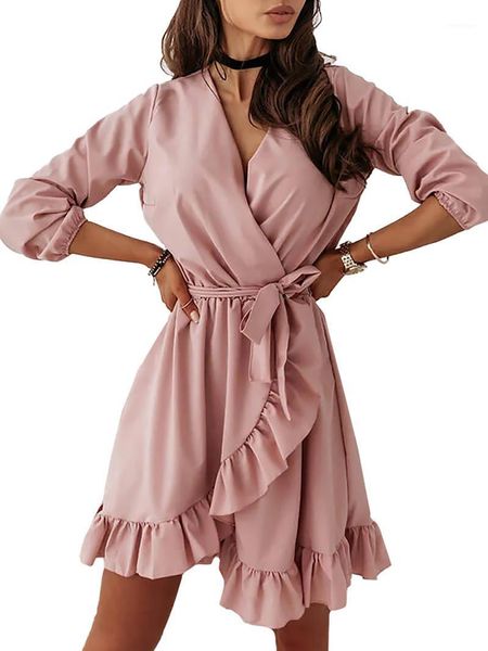 casual dresses full knee length street dress women elegant ruffles party 2021 autumn v neck wrap sundress with sashes solid vestido robe, Black;gray
casual dresses full knee length street dress women elegant ruffles party 2021 autumn v neck wrap sundress with sashes solid vestido robe, Black;gray