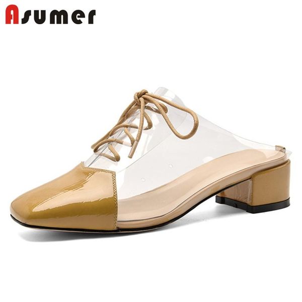 dress shoes asumer 2021 arrive summer women pumps patent leather +pvc lace up square heel fashion simple party ladies mules, Black
dress shoes asumer 2021 arrive summer women pumps patent leather +pvc lace up square heel fashion simple party ladies mules, Black