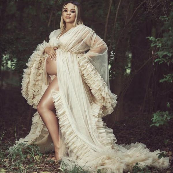 chic illusion ruffles maternity night robe bridal long sleeves sleepwear plus size party nightgowns robes custom made, White
chic illusion ruffles maternity night robe bridal long sleeves sleepwear plus size party nightgowns robes custom made, White